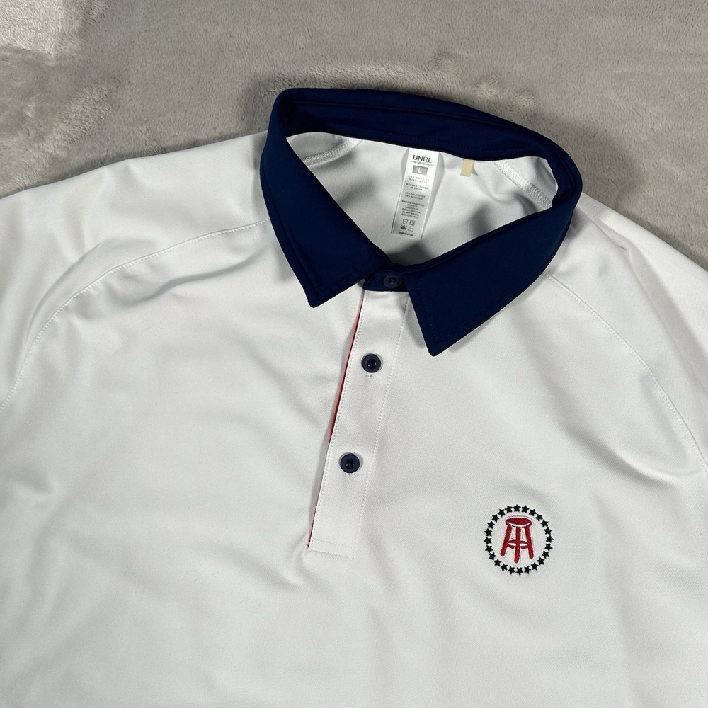 UNRL Barstool Sports Golf Polo Shirt Mens L White Performance Short Sleeve Logo
